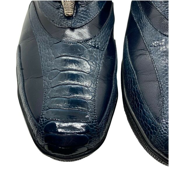 Studio Belvedere Sneakers Shoes Mens Size 8 M Bene Navy Blue Ostrich Lace Up - Picture 10 of 11